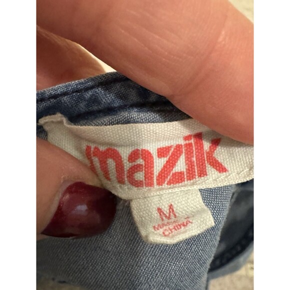 Mazik Jumpsuit Womens M Blue Chambray Sleeveless Wrap Front Tie Neck Boho Beachy - Picture 8 of 12